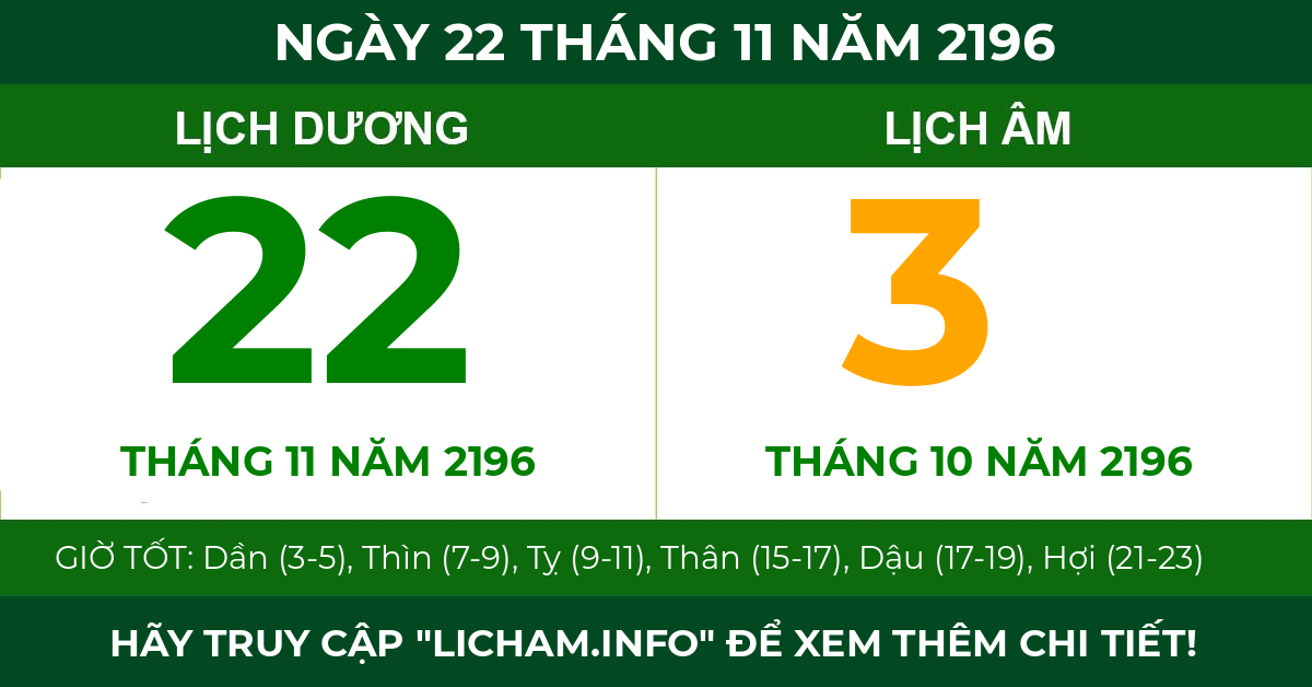 lịch âm ngày 22 tháng 11 năm 2196