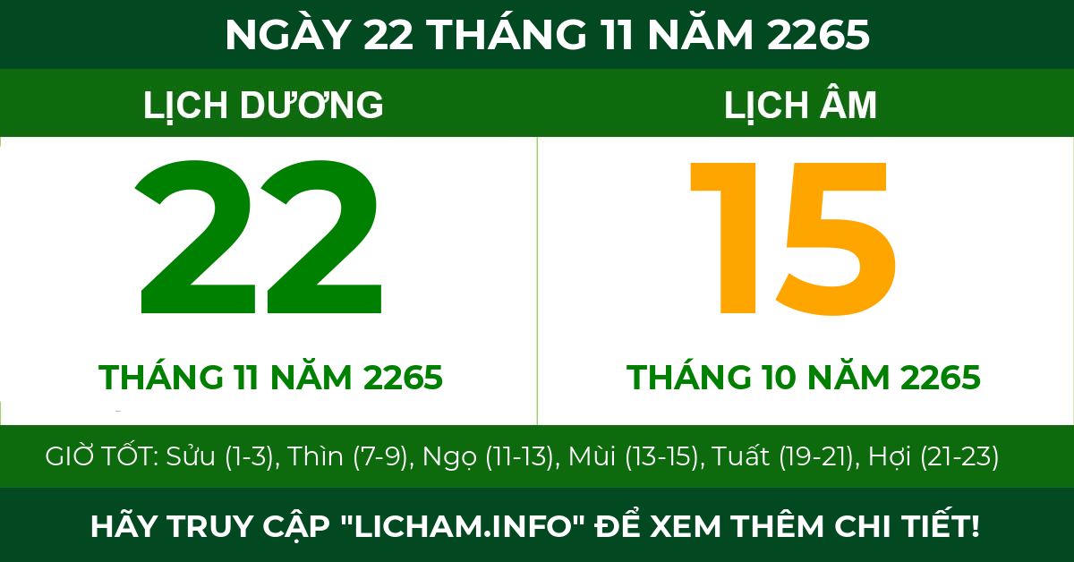 lịch âm ngày 22 tháng 11 năm 2265