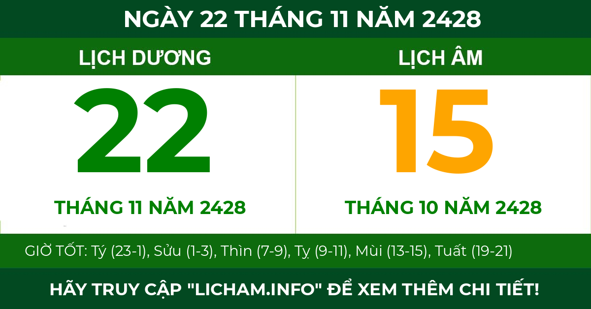 lịch âm ngày 22 tháng 11 năm 2428