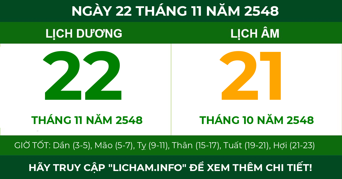 lịch âm ngày 22 tháng 11 năm 2548