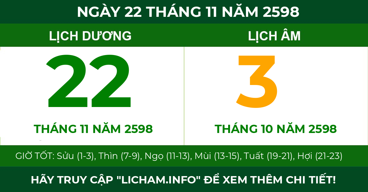 lịch âm ngày 22 tháng 11 năm 2598