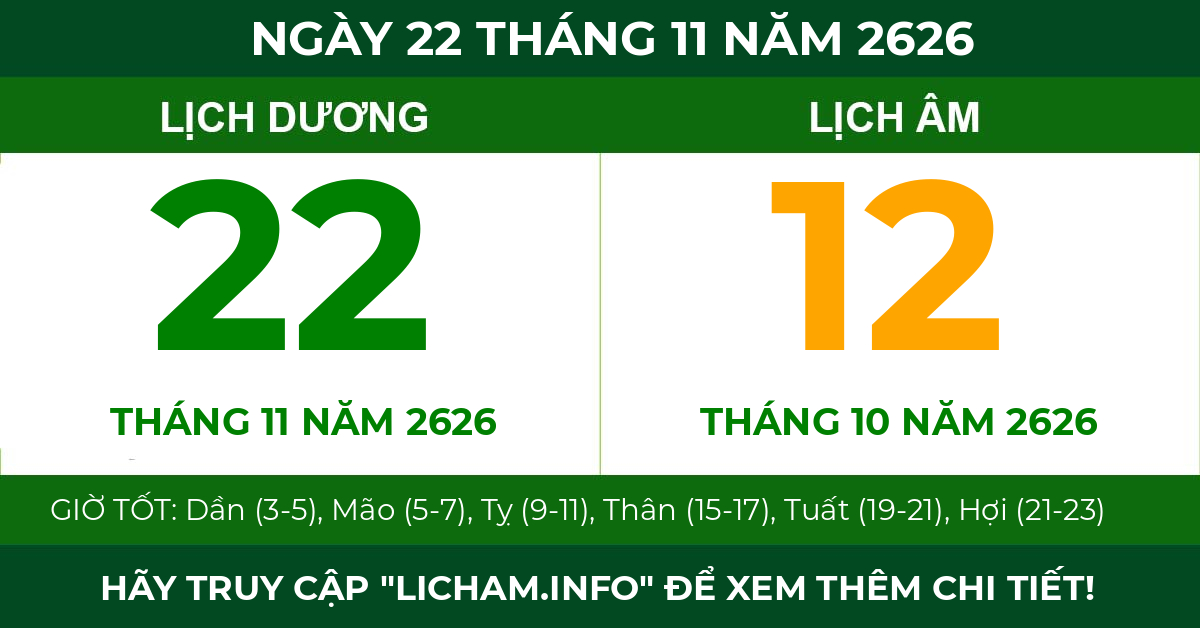 lịch âm ngày 22 tháng 11 năm 2626