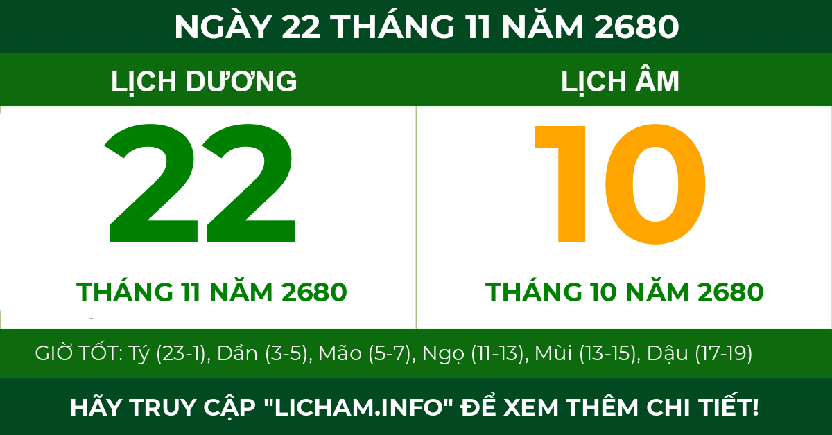 lịch âm ngày 22 tháng 11 năm 2680