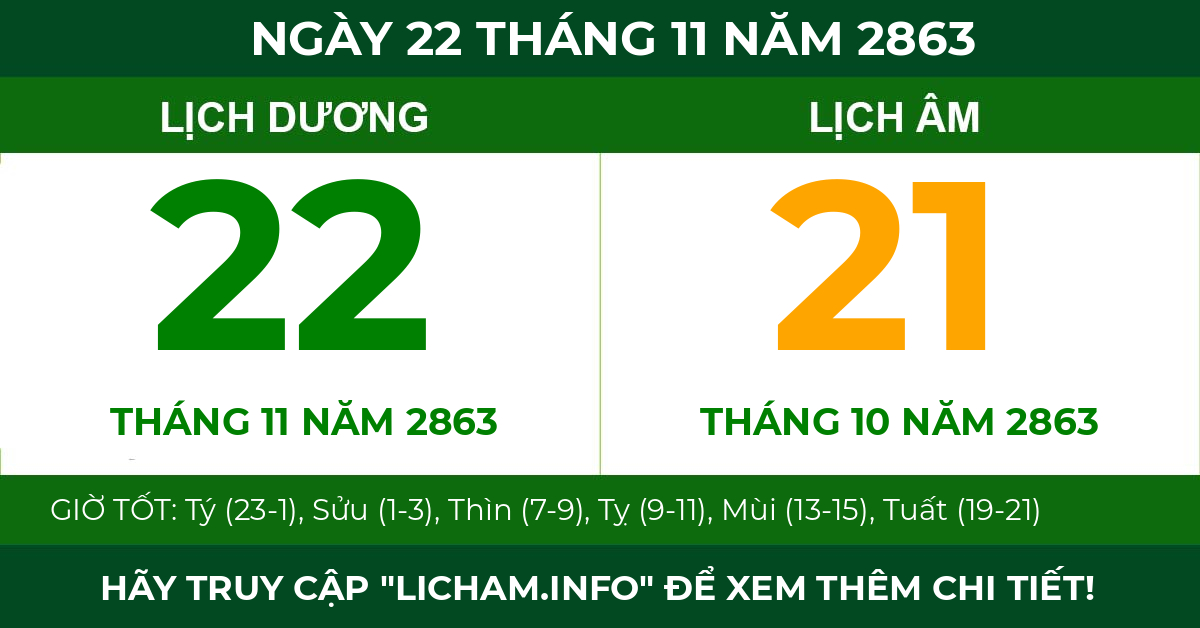 lịch âm ngày 22 tháng 11 năm 2863