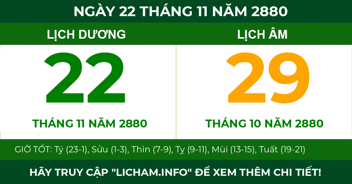lịch âm ngày 22 tháng 11 năm 2880