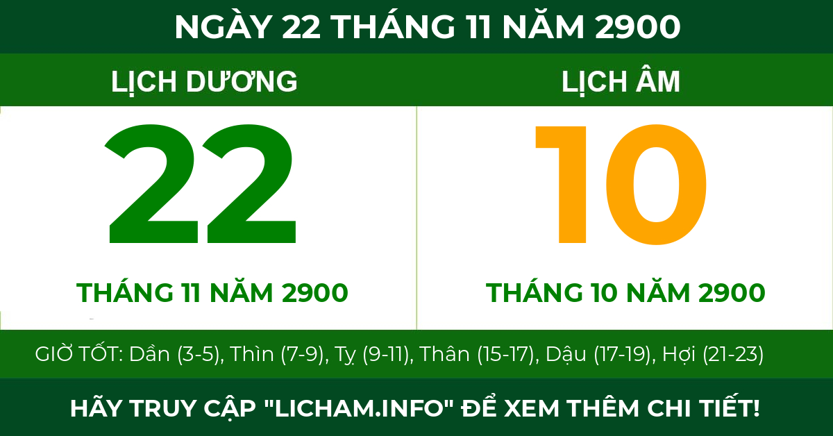 lịch âm ngày 22 tháng 11 năm 2900