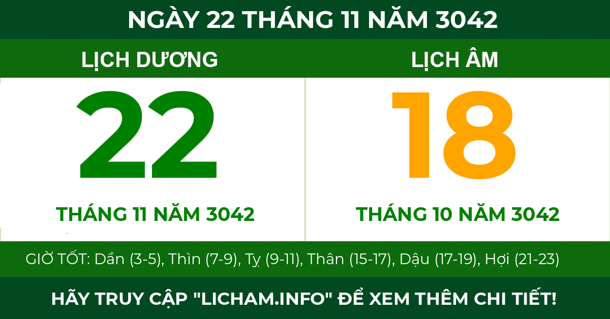 lịch âm ngày 22 tháng 11 năm 3042