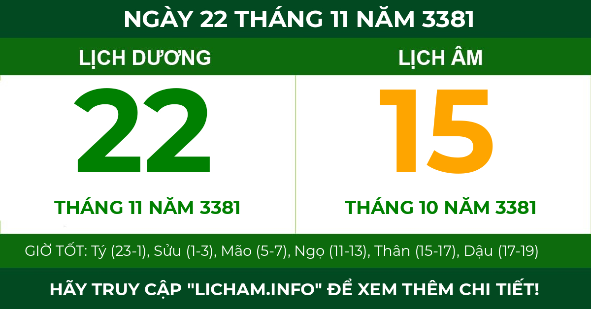 lịch âm ngày 22 tháng 11 năm 3381