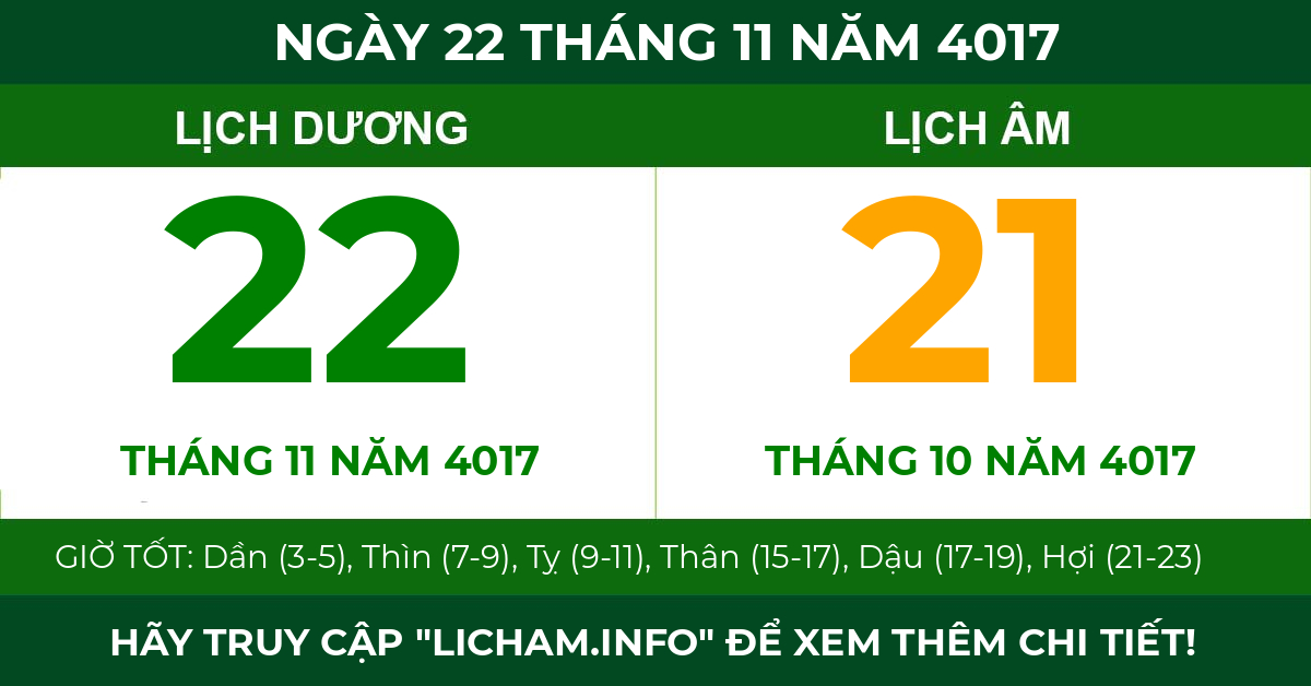 lịch âm ngày 22 tháng 11 năm 4017