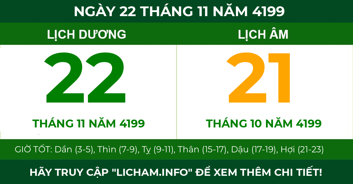 lịch âm ngày 22 tháng 11 năm 4199