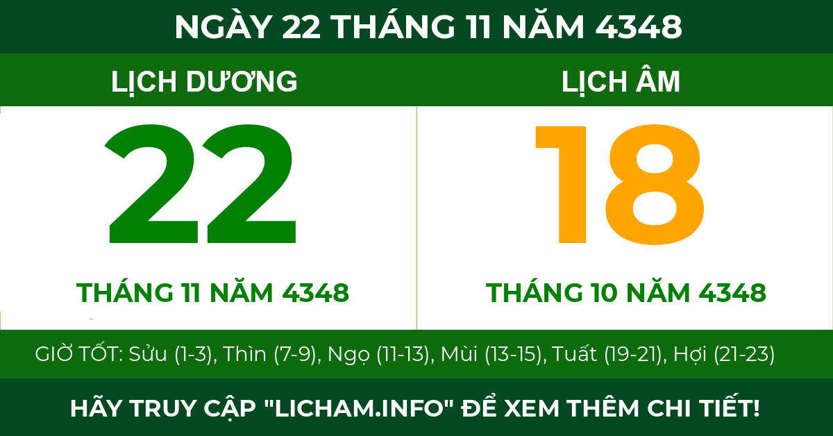 lịch âm ngày 22 tháng 11 năm 4348
