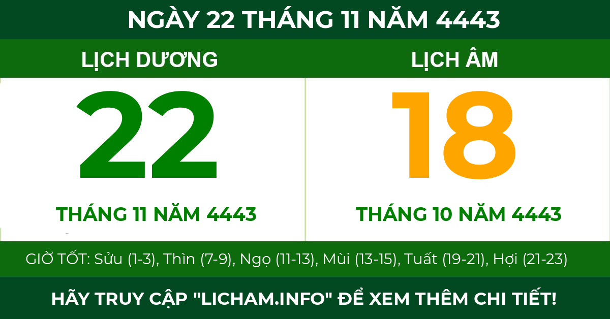 lịch âm ngày 22 tháng 11 năm 4443