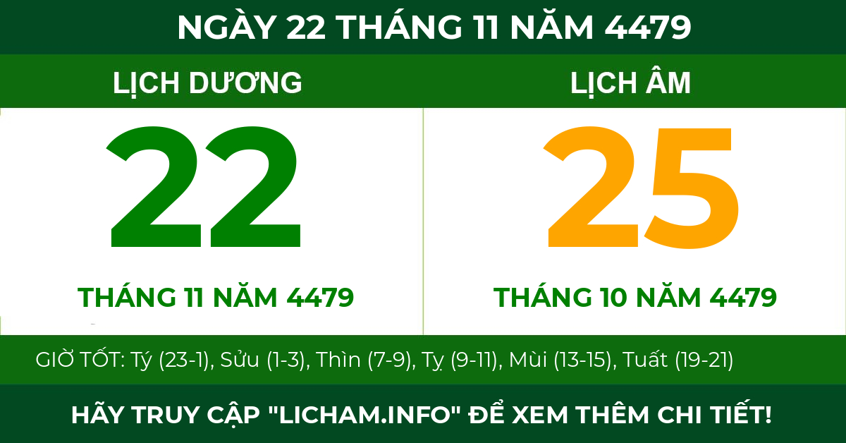 lịch âm ngày 22 tháng 11 năm 4479