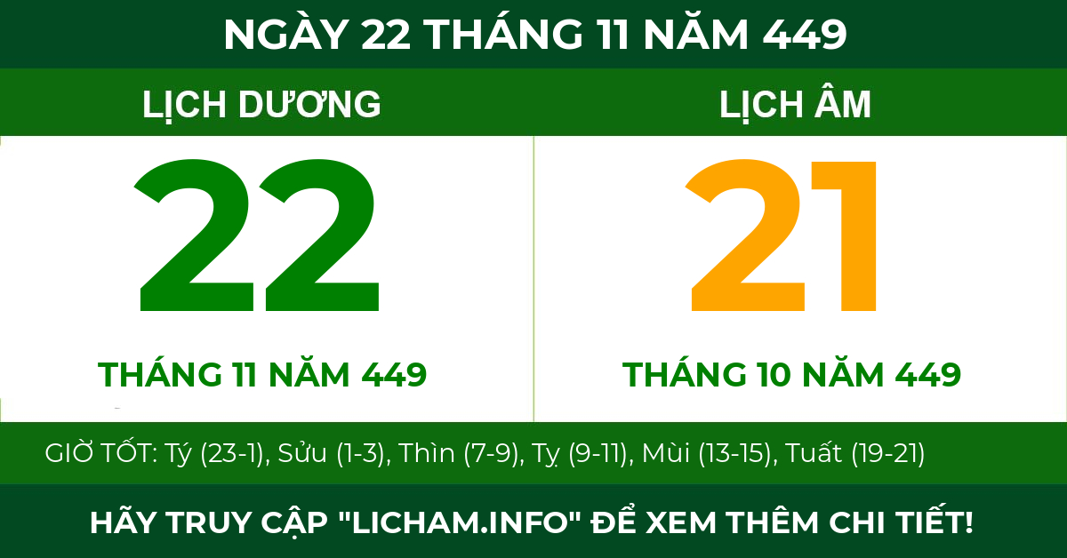 lịch âm ngày 22 tháng 11 năm 449