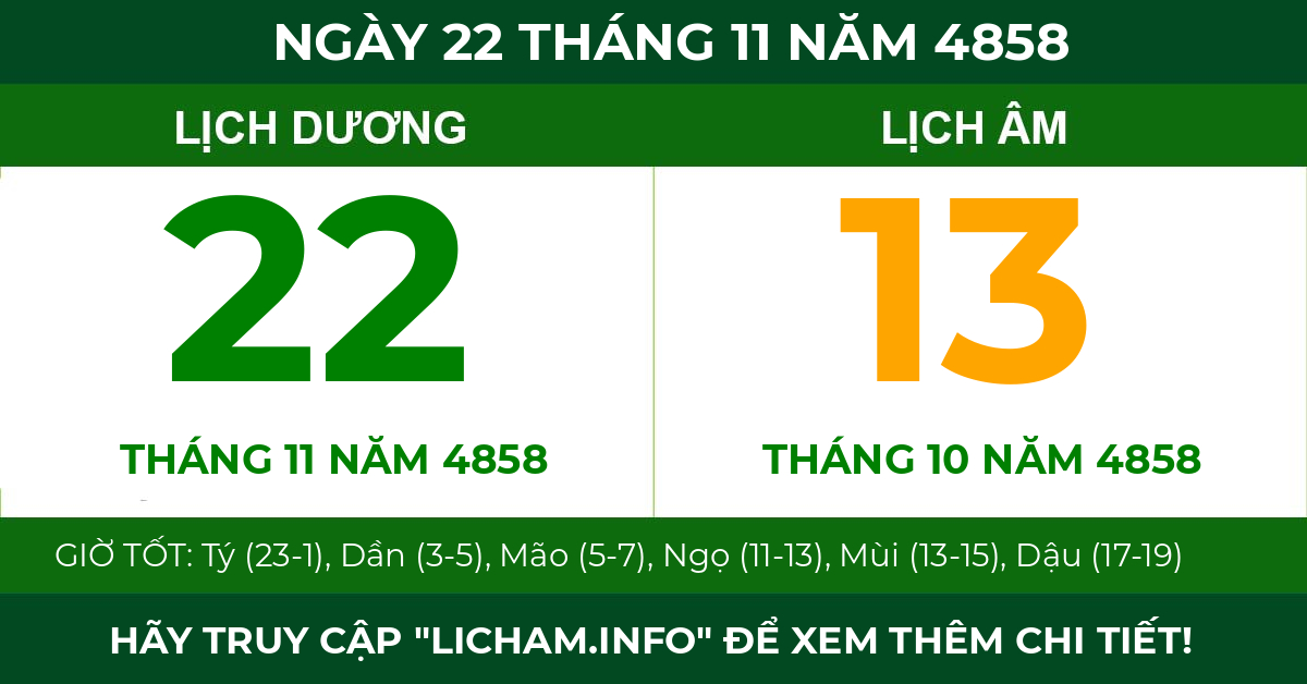 lịch âm ngày 22 tháng 11 năm 4858