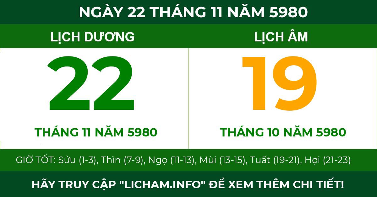 lịch âm ngày 22 tháng 11 năm 5980