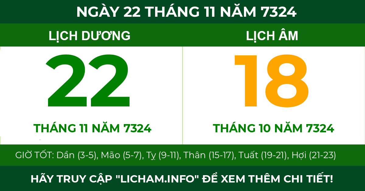 lịch âm ngày 22 tháng 11 năm 7324