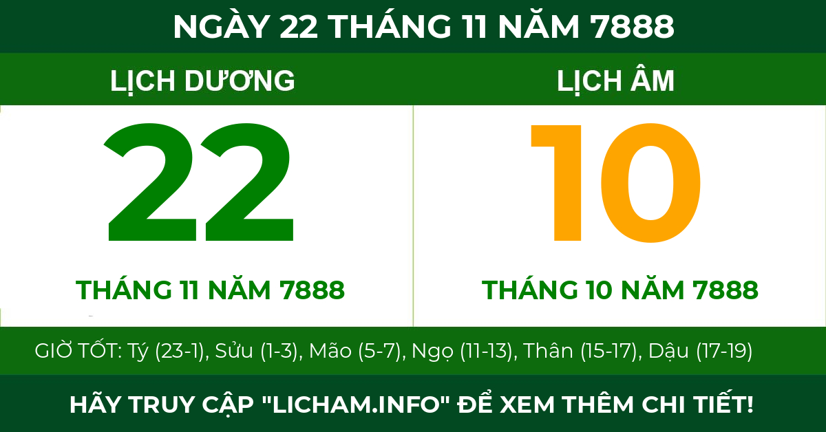 lịch âm ngày 22 tháng 11 năm 7888