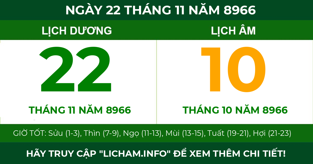 lịch âm ngày 22 tháng 11 năm 8966