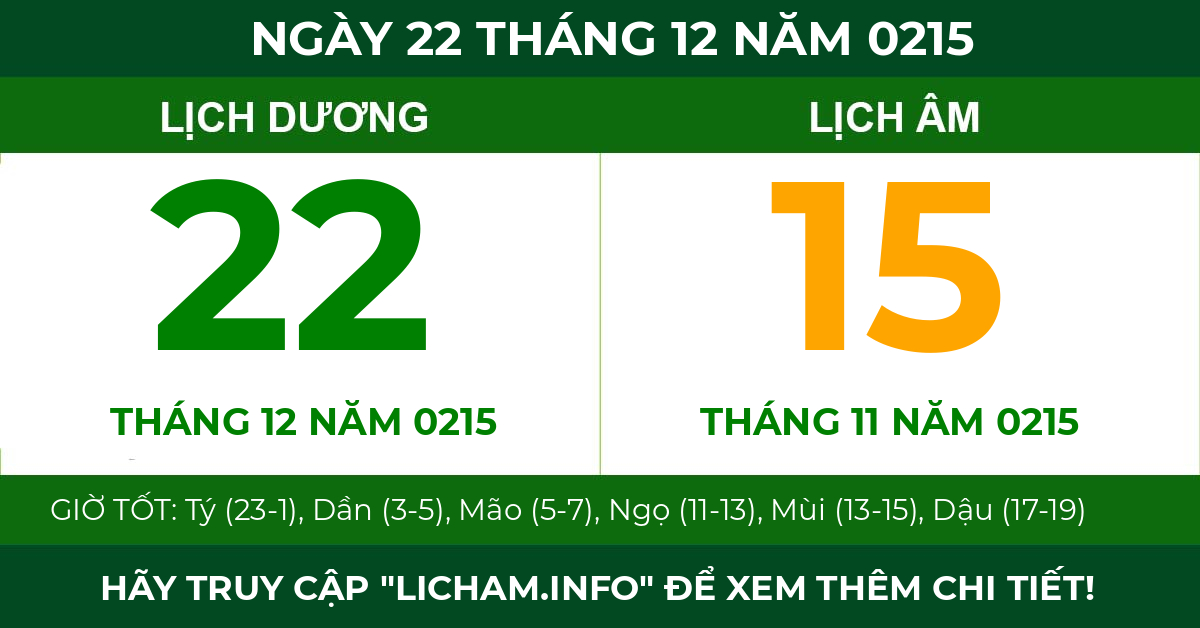 lịch âm ngày 22 tháng 12 năm 0215