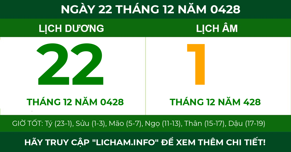 lịch âm ngày 22 tháng 12 năm 0428