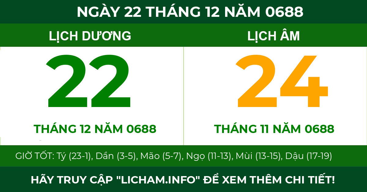 lịch âm ngày 22 tháng 12 năm 0688