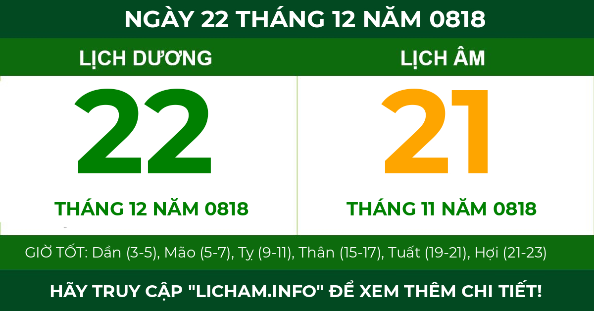lịch âm ngày 22 tháng 12 năm 0818
