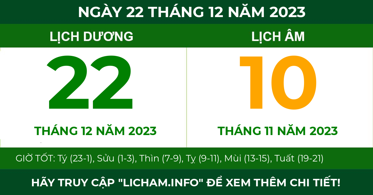 lịch âm ngày 22 tháng 12 năm 2023