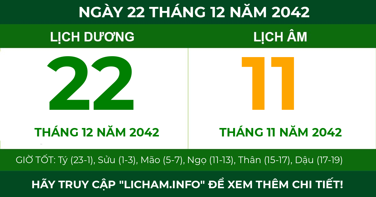 lịch âm ngày 22 tháng 12 năm 2042