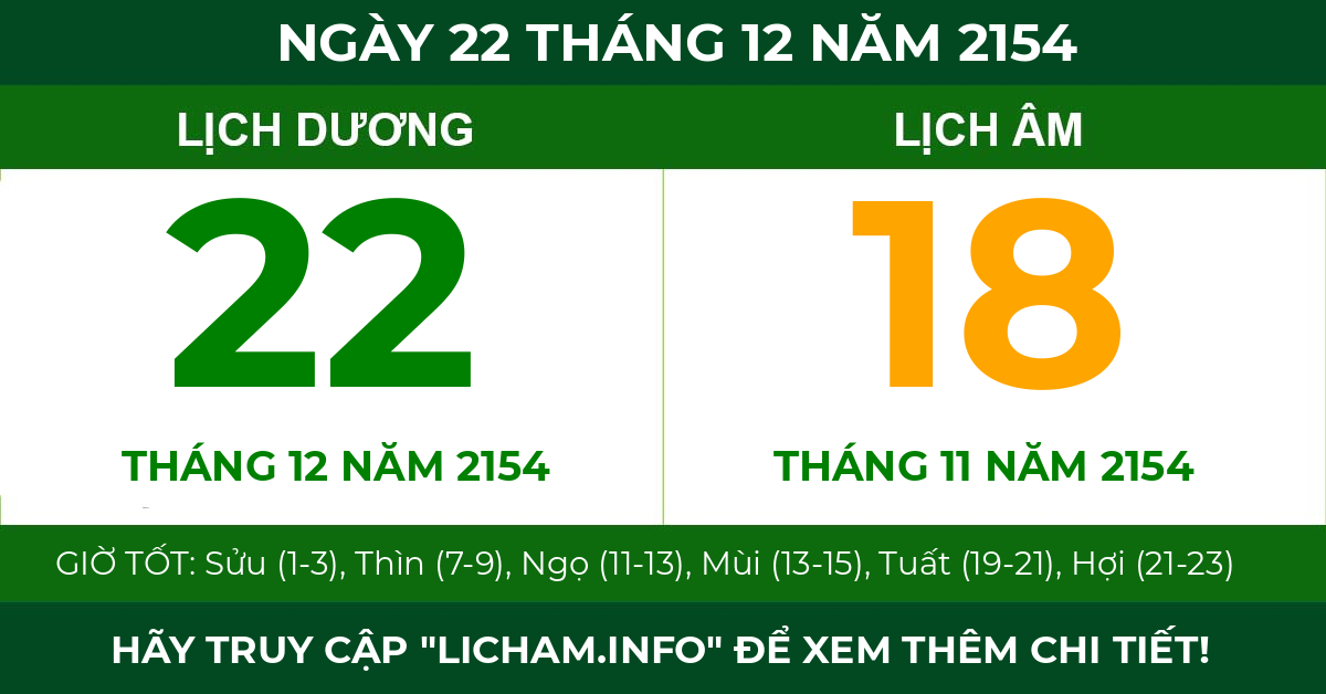 lịch âm ngày 22 tháng 12 năm 2154