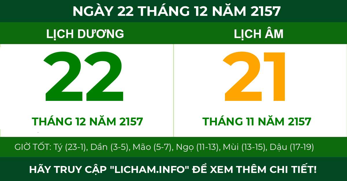 lịch âm ngày 22 tháng 12 năm 2157