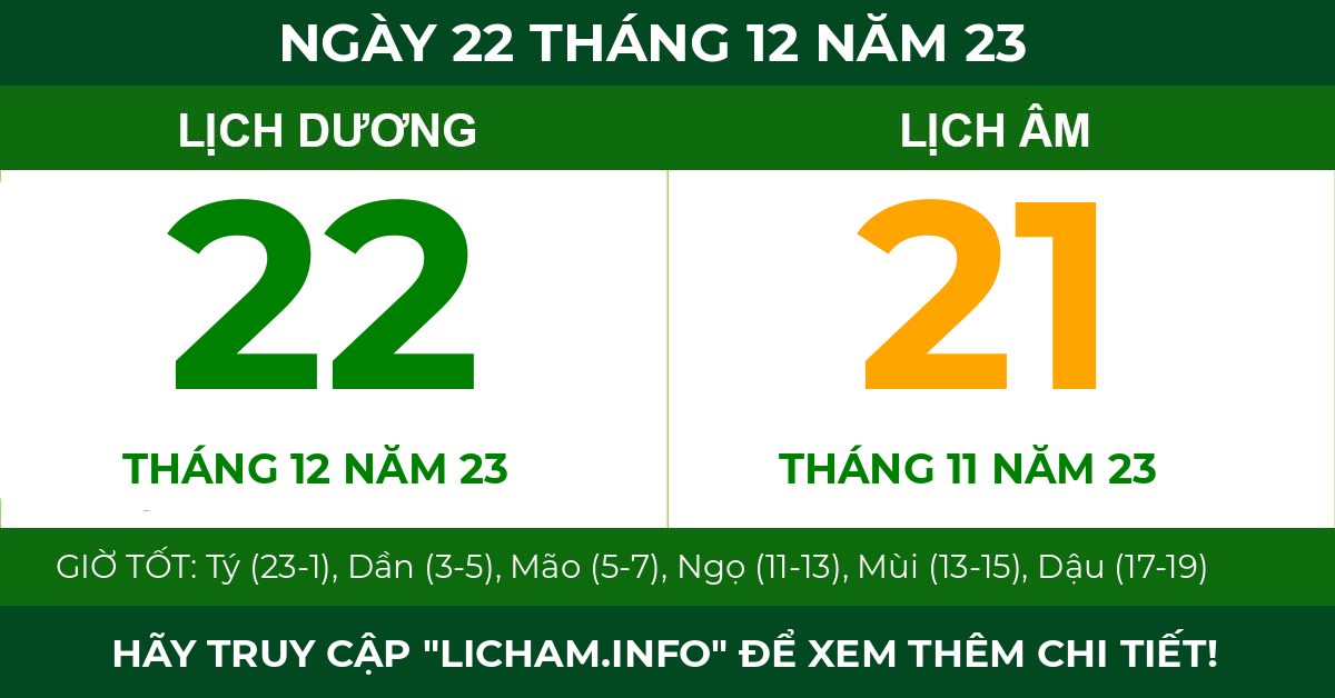 lịch âm ngày 22 tháng 12 năm 23