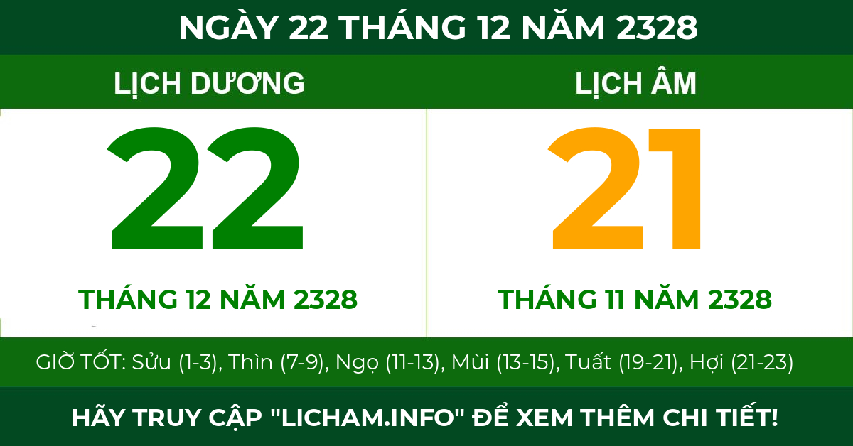 lịch âm ngày 22 tháng 12 năm 2328