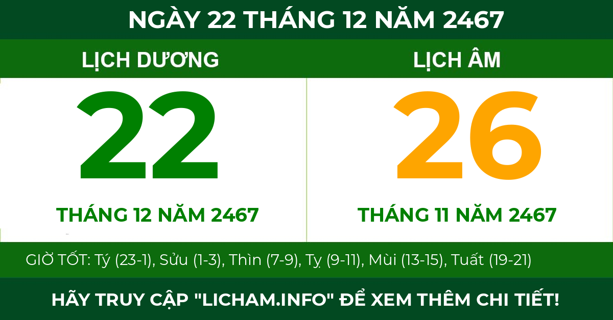 lịch âm ngày 22 tháng 12 năm 2467