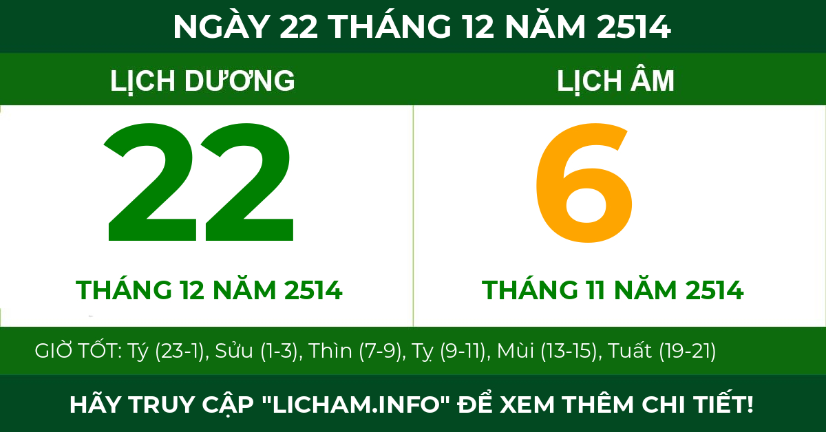 lịch âm ngày 22 tháng 12 năm 2514