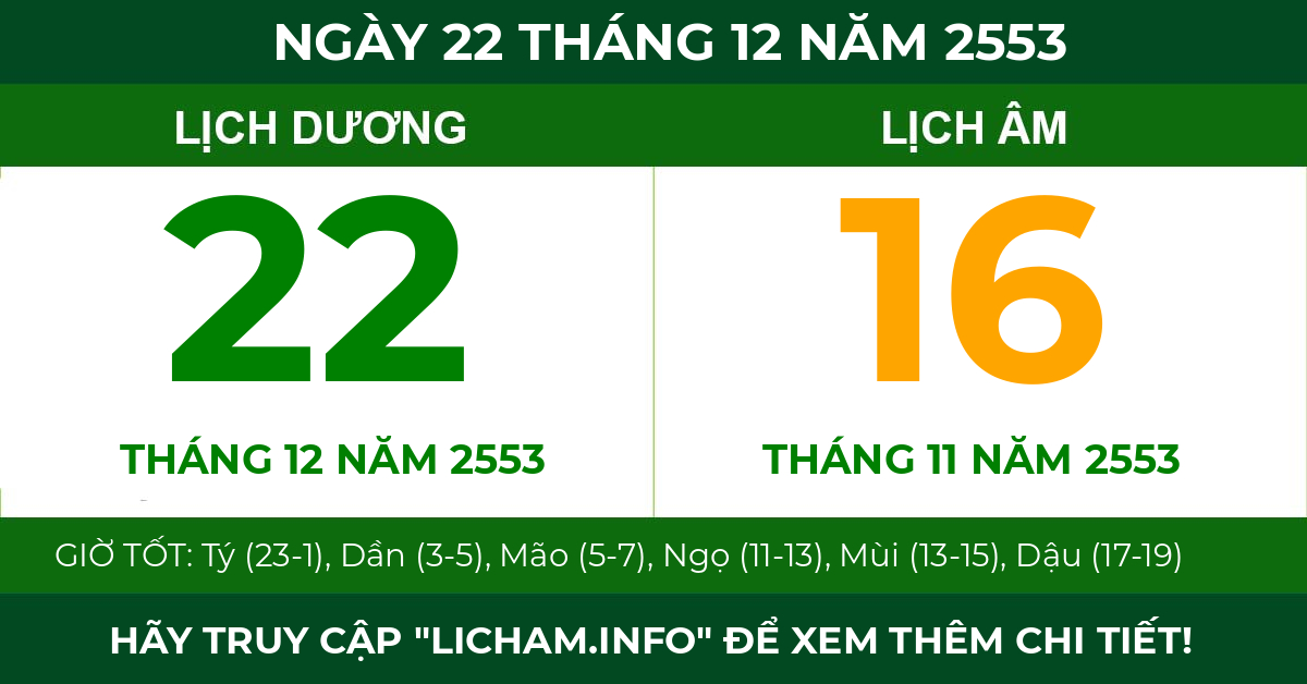 lịch âm ngày 22 tháng 12 năm 2553