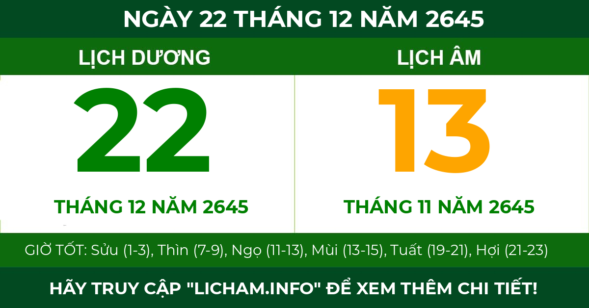 lịch âm ngày 22 tháng 12 năm 2645