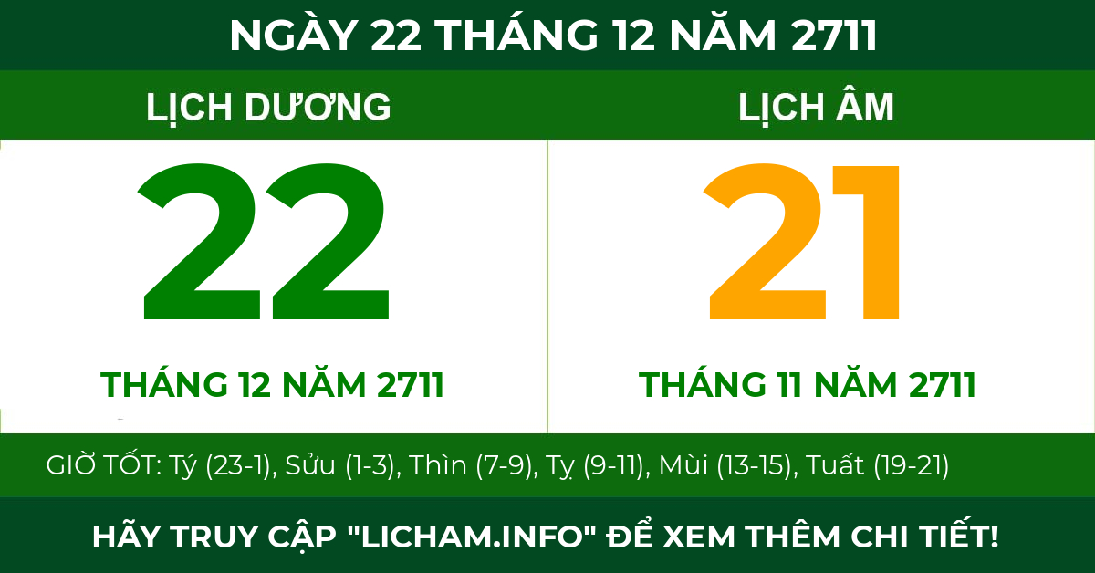 lịch âm ngày 22 tháng 12 năm 2711