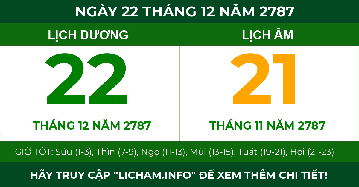 lịch âm ngày 22 tháng 12 năm 2787