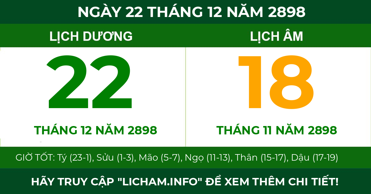 lịch âm ngày 22 tháng 12 năm 2898