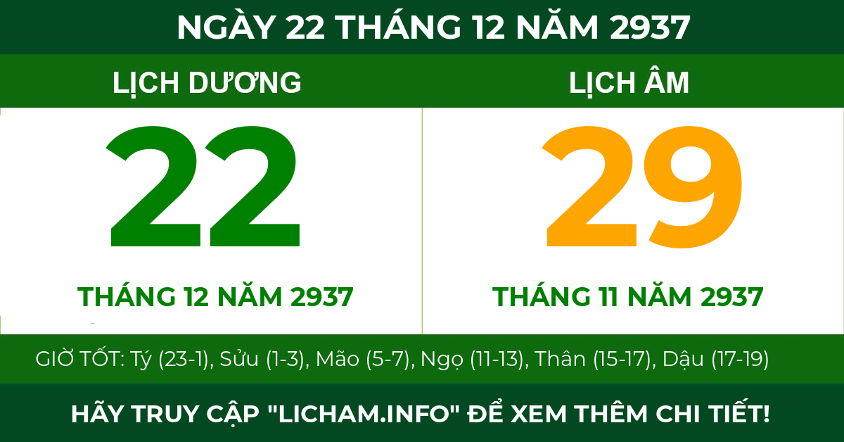 lịch âm ngày 22 tháng 12 năm 2937