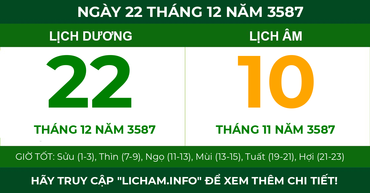 lịch âm ngày 22 tháng 12 năm 3587