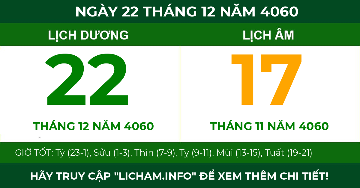 lịch âm ngày 22 tháng 12 năm 4060