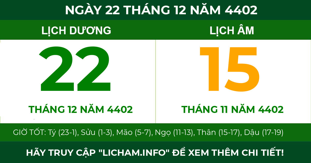lịch âm ngày 22 tháng 12 năm 4402