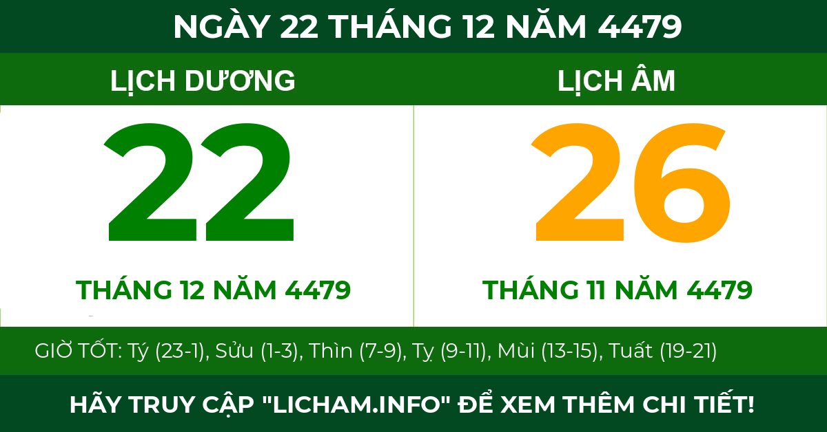 lịch âm ngày 22 tháng 12 năm 4479
