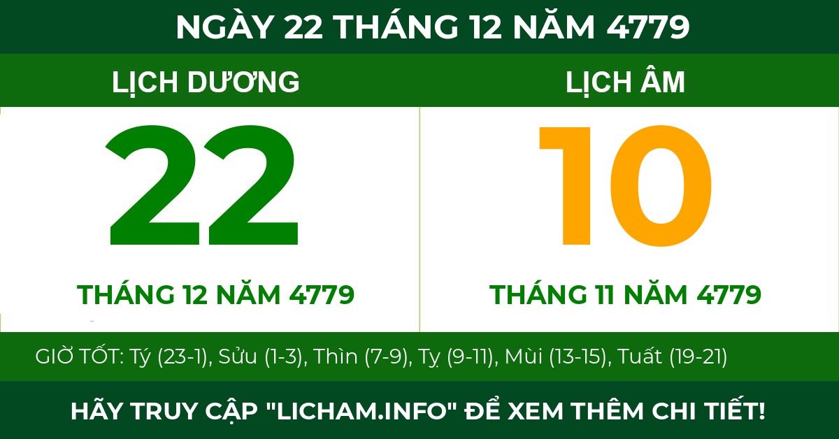 lịch âm ngày 22 tháng 12 năm 4779