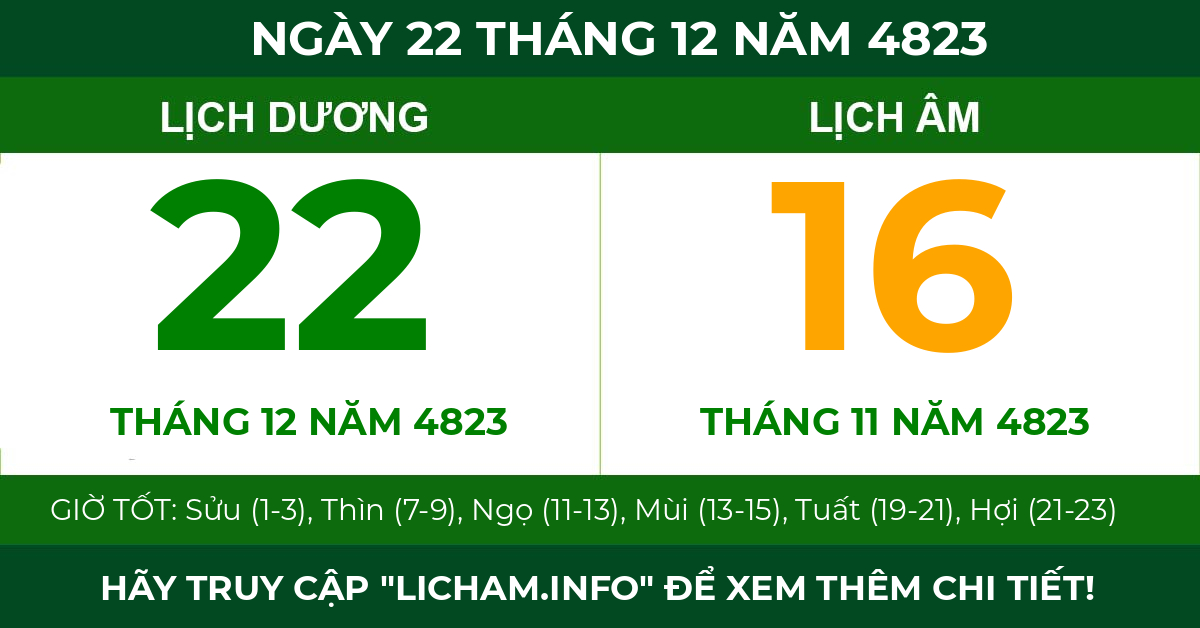 lịch âm ngày 22 tháng 12 năm 4823