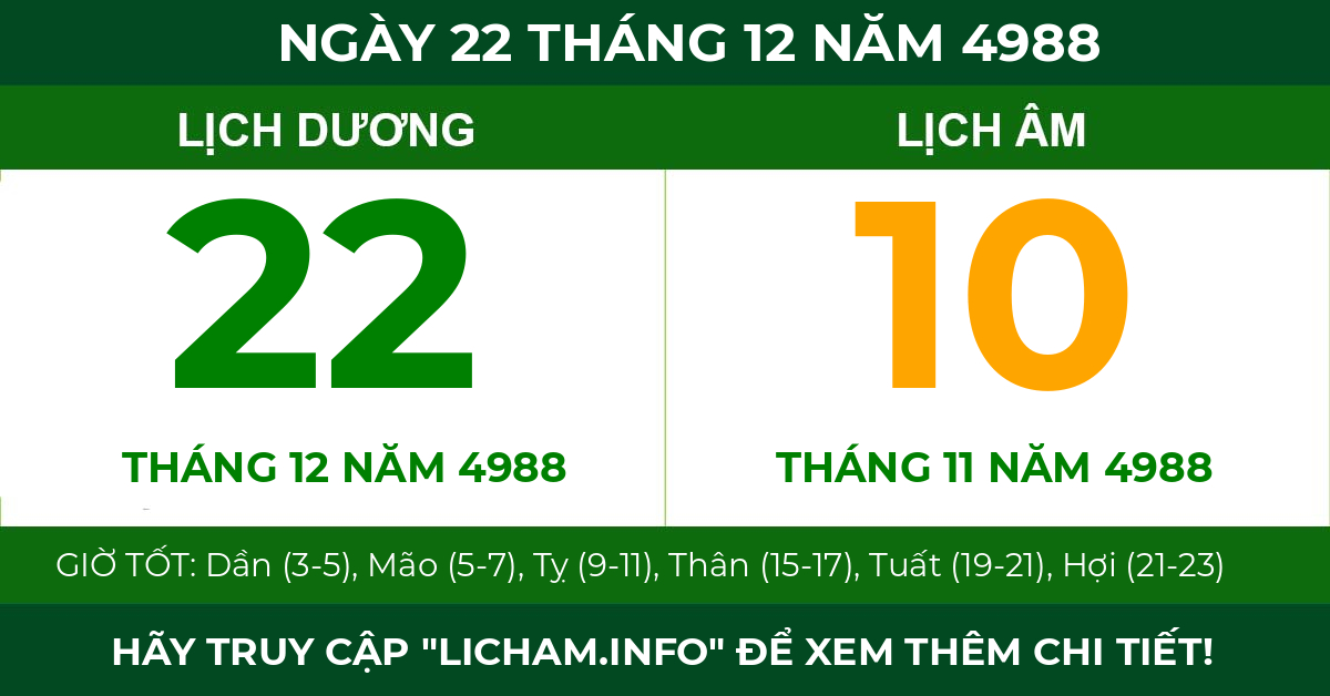 lịch âm ngày 22 tháng 12 năm 4988