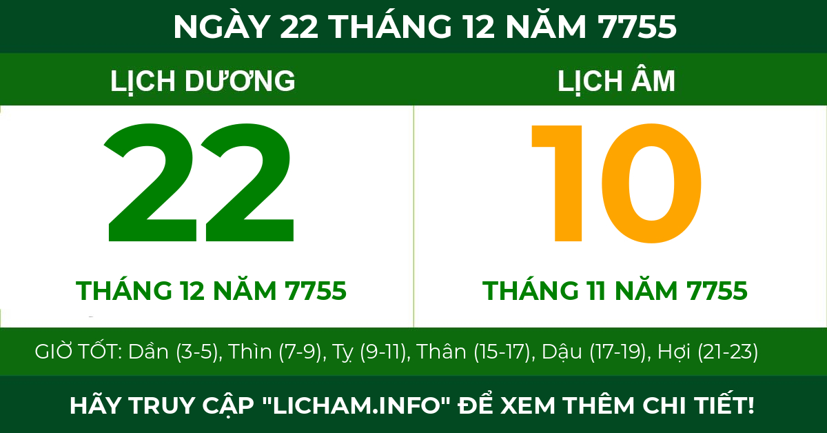 lịch âm ngày 22 tháng 12 năm 7755