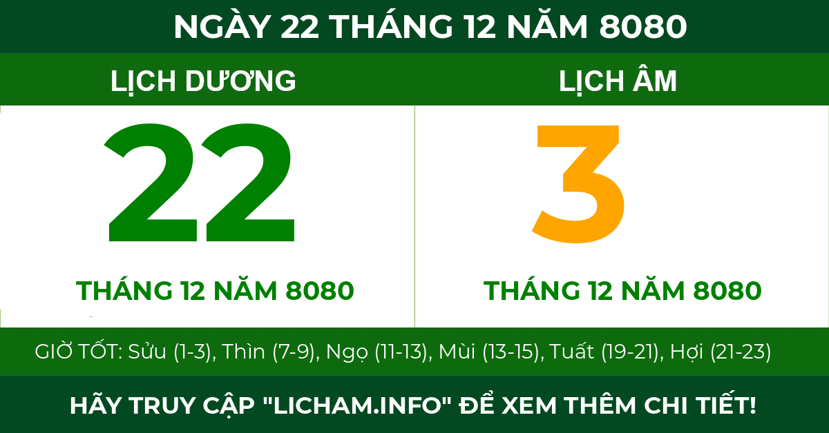 lịch âm ngày 22 tháng 12 năm 8080